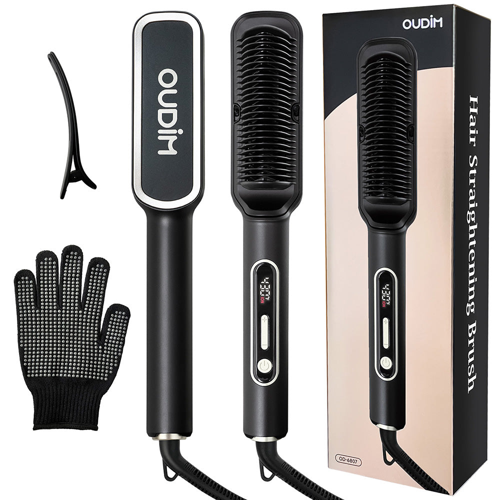 Hair Straightening Brush with Clear LED Displays