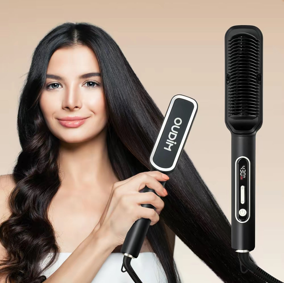 Hair Straightening Brush with Clear LED Displays